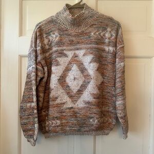 Americhino vintage cotton blend knit sweater with Aztec print. Warm multicolor